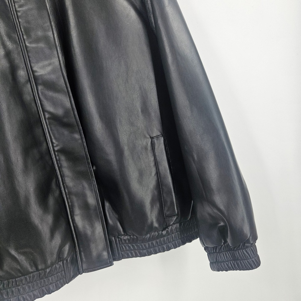 Enza Costa Vegan Leather Bomber Coat Jacket Black Elastic Waist Minimalist Sz 0 - Picture 5 of 10